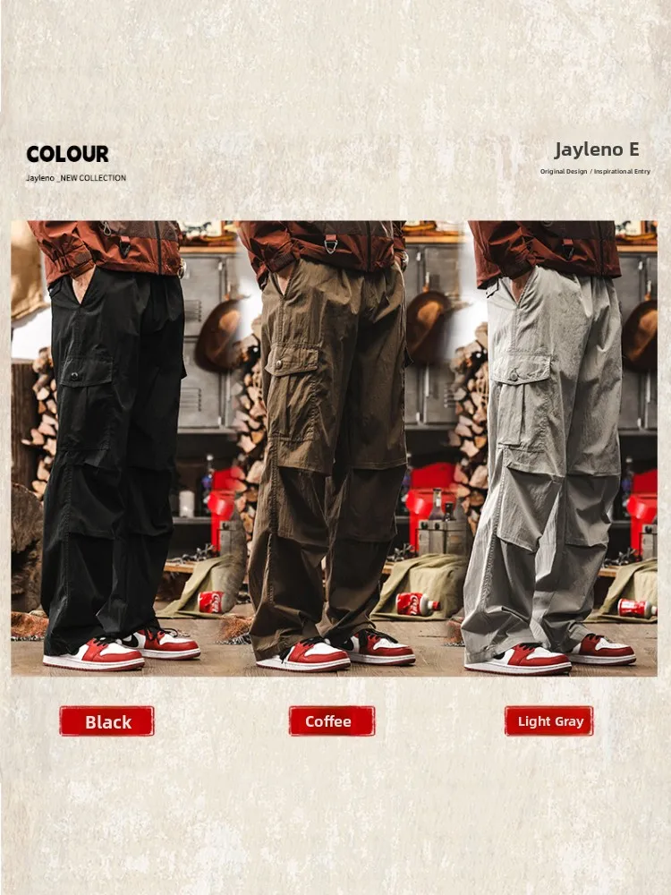 الأمريكية الرجعية رقيقة العمل السراويل الرجال الصيف جديد فضفاض مستقيم سراويل تقليدية كوي الجافة في الهواء الطلق المظلي السراويل الشباب Sle #3