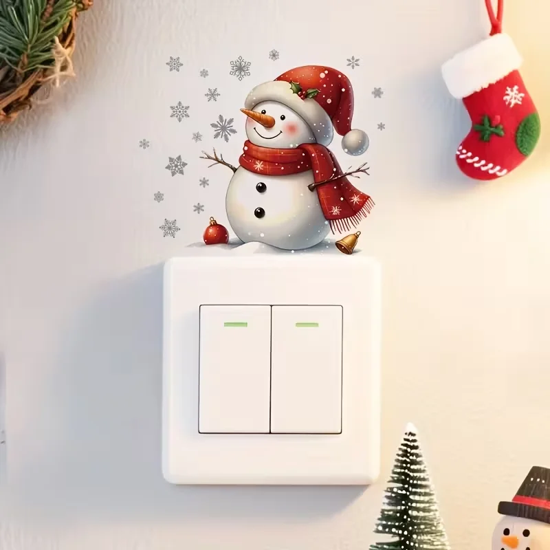 Christmas cute snowman snowflake switch sticker, easy to peel and stick, light switch decoration Christmas theme PVC material