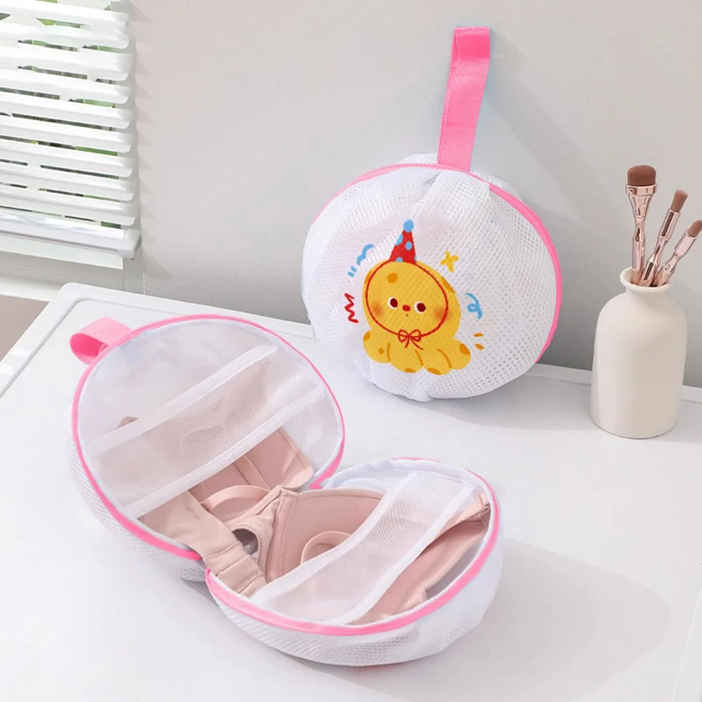 Bolsa de lavandería con sujetador de dibujos animados, bolsa de lavado protectora para sujetador transpirable antideformación, antibobinado con asa, bolsa de lavado a máquina para sujetador