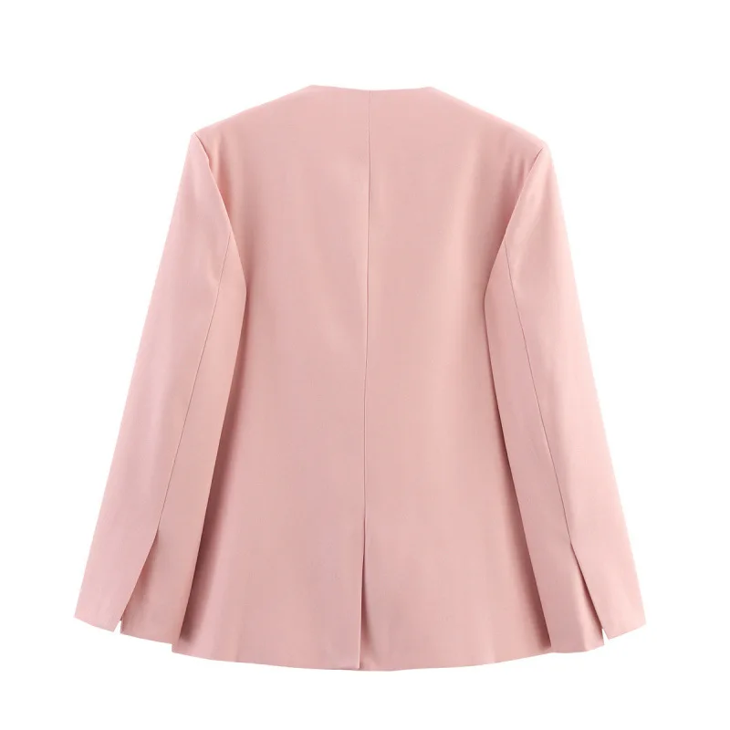 Blazer Casual V-ausschnitt Langarm Gerade Jacke Herbst Frauen Mode Rosa Lose Fit Mit Tasche Eine Taste Anzug Mantel