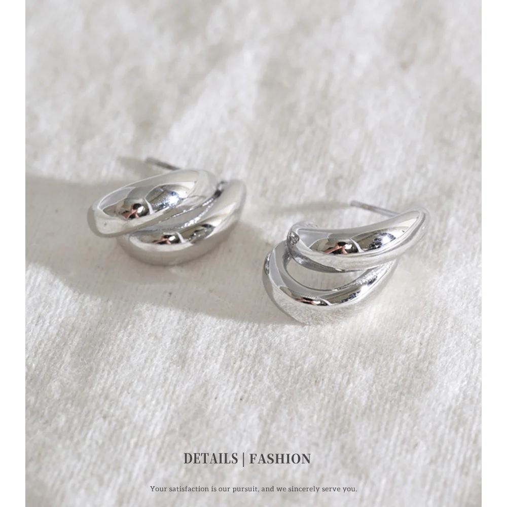 NiNice Stainless Steel Double Layer C Shaped Hoop Earrings for Ladies Casting Minimalist Statement Fashion Jewelry