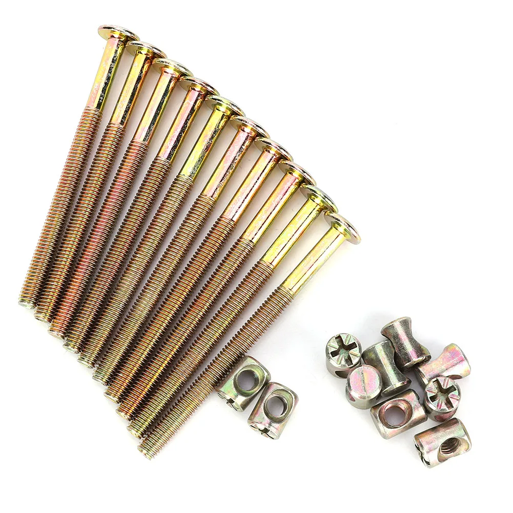 10 pcs M6 Carbon Steel Furniture Bolts Screw With Barrel Nuts Dowel Nut Connector Fastener