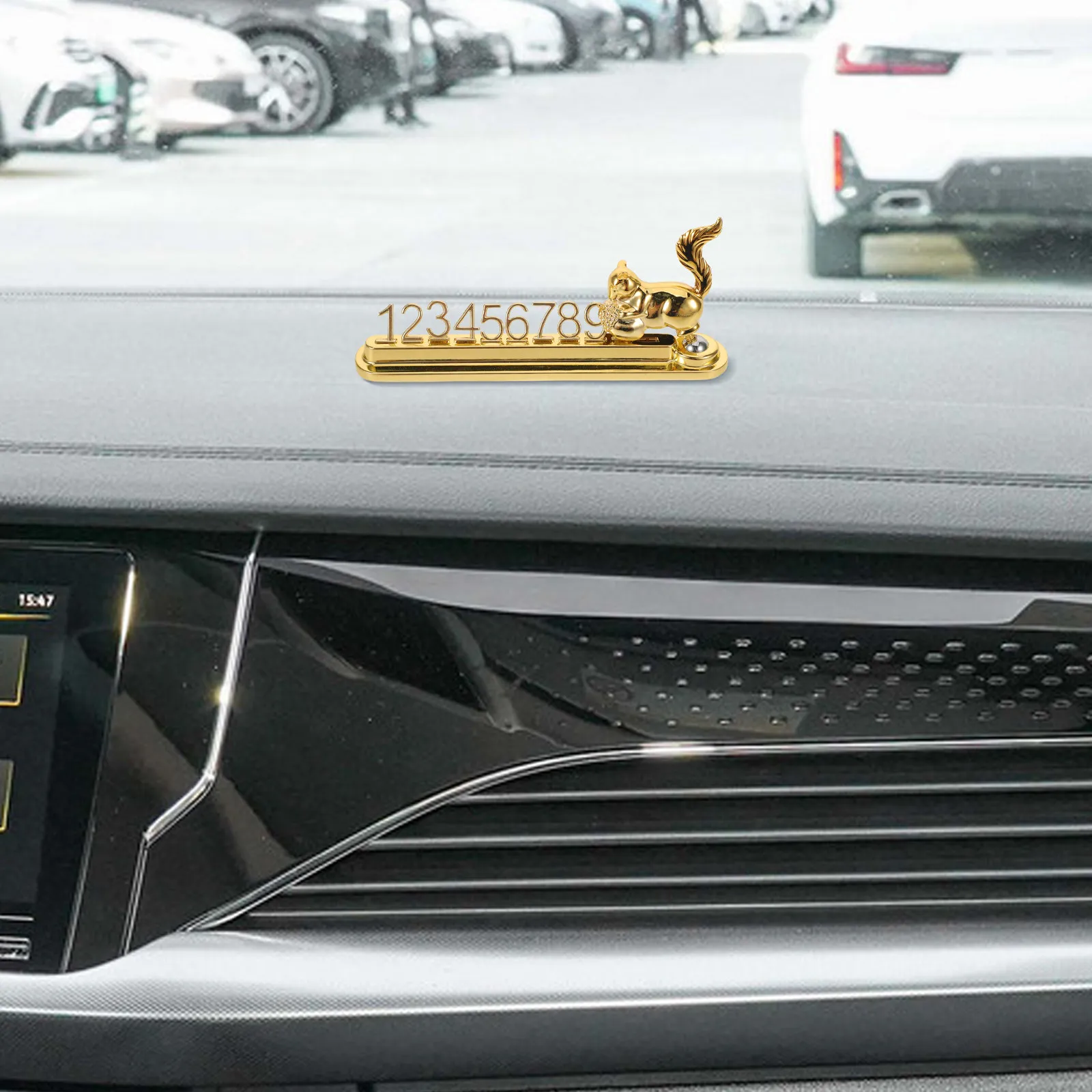 Temporary Parking Plate Cute Squirrel Design Metal Phone Number Display Vehicle Dashboard Temporary Contact Number Sign