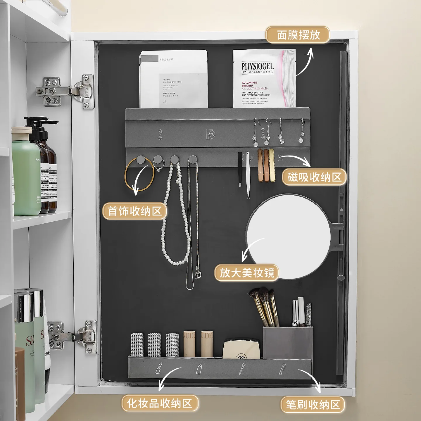 Mirror Cabinet Beauty Storage Rack No Punching Bathroom Cabinet Mirror Cabinet Door Rear Mirror Back Plate Lipstick Cosmetics