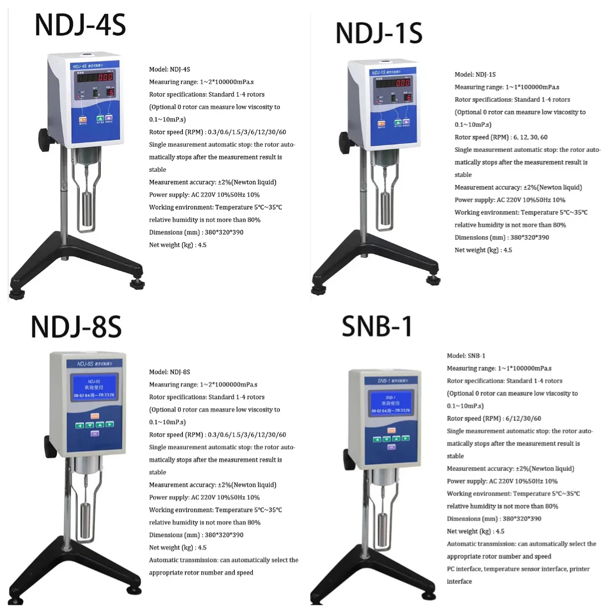 Digital Viscometer NDJ-4S NDJ-5S NDJ-8S 2 Million Range Rotational Viscometer for Lab