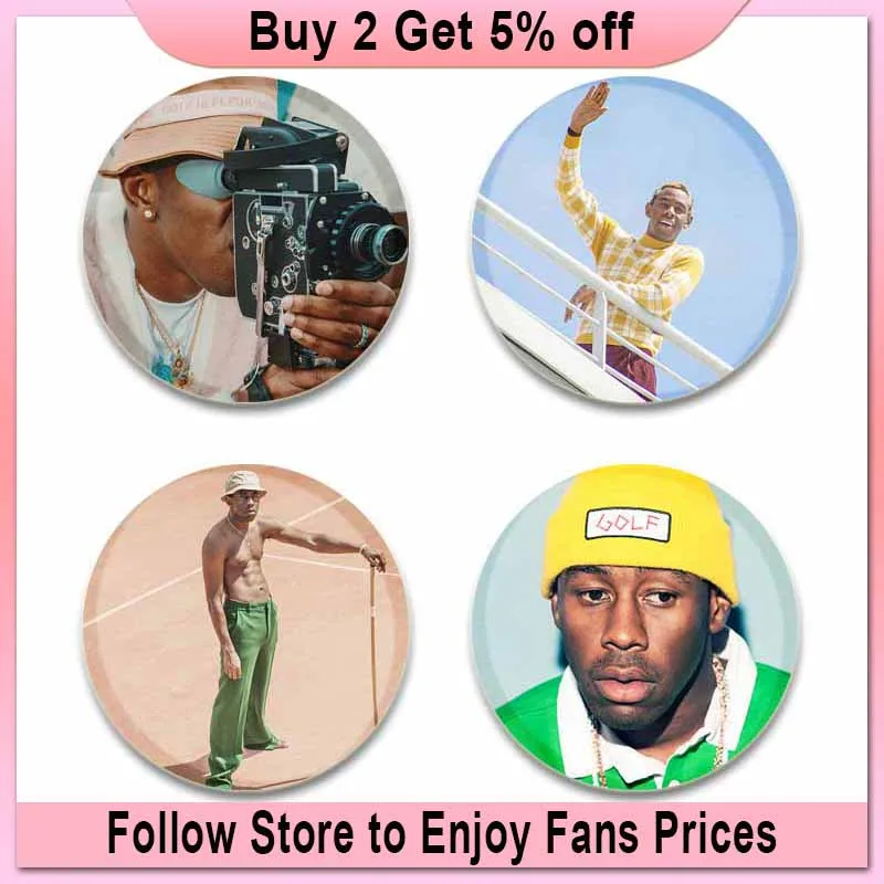 Funny Tyler The Creator Brooches Pop Singer Pins Acrylic Art Photo Fans Gifts for Kids Friends Lapel Pin Shirt Backpack Jewelry