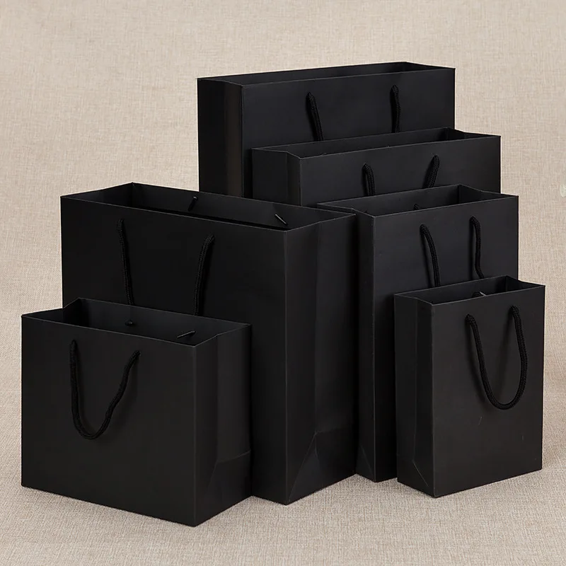 10 Pcs Free Custom Logo Black Paper Bag jewelry gifts package bag wedding gifts personization bag clothing shopping business bag