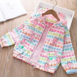 Cartoon Unicorn Girls Jacket New Spring Autumn Fashion Girls Windbreaker Coat Hooded Zipper Baby Outerwear 2-8 Year Kids Clothes