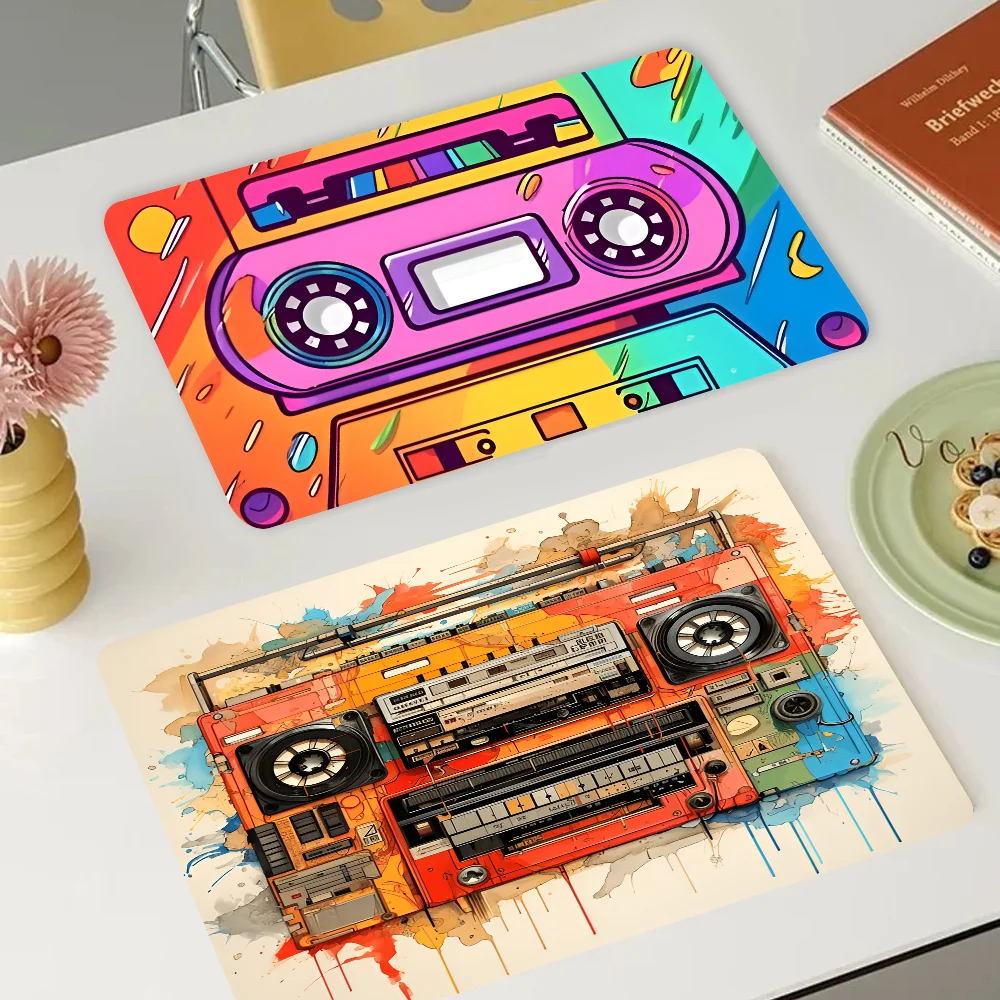 Cassette Music Quick Drying Dish Mat Printed Kitchen Non-slip Coffee Cup Pad Drain Mats Dinnerware Cup Bottle Placemat