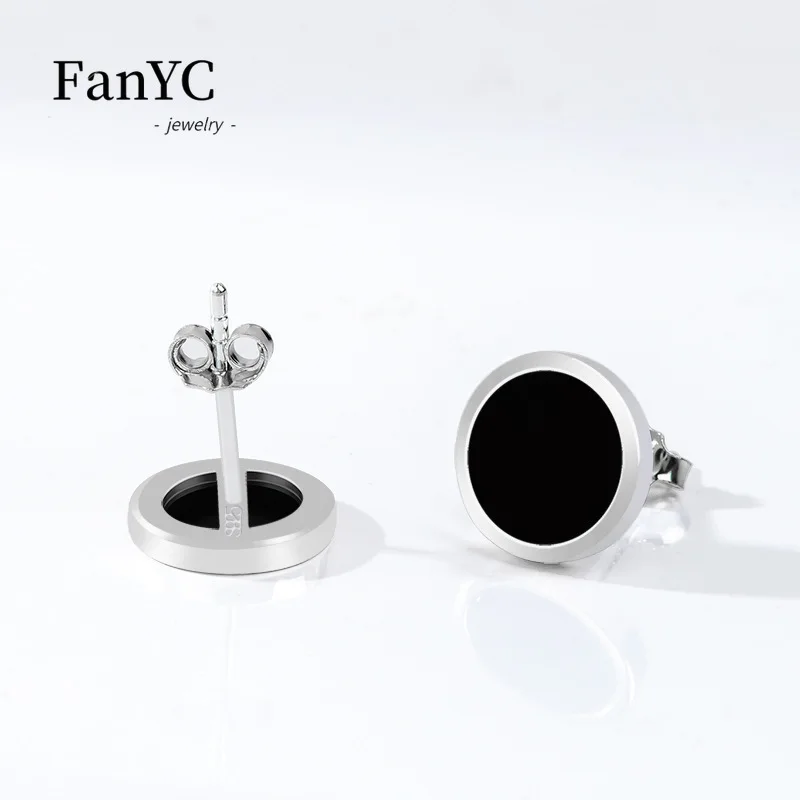 S925 Silver Inlaid Myanmar A-goods Jadeite Simple Earrings High-grade Fashion Ink Jade Earrings Ladies Gift