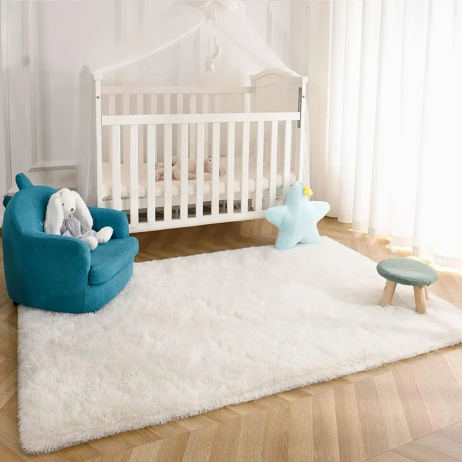 Fluffy Cream White Woolen Rug for Luxurious Bedroom and Living Room Decor - Bedroom and Living Room Soft and Cozy Silk Wool Rugs view 3