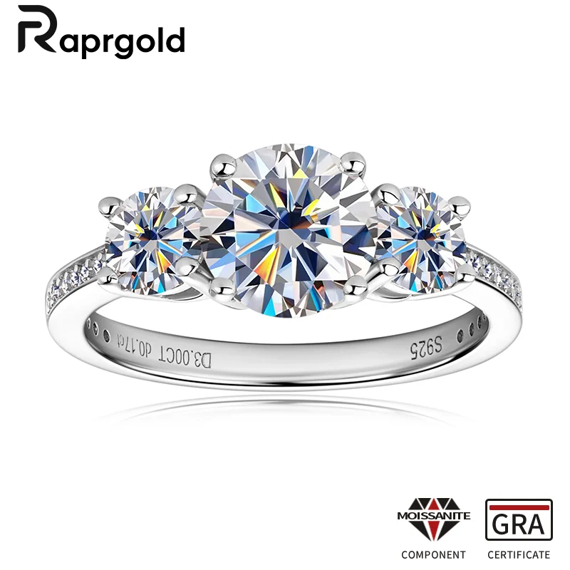 RAPRGOLD All Round Moissanite Promise Ring for Women Solid s925 Sterling Silver Wedding Rings Engagement Band Fine Jewelry Gifts