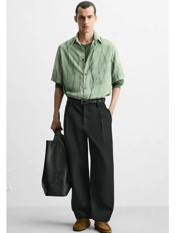 

Мужская летняя рубашка свободного кроя с коротким рукавом, новый стиль, абстрактный принт, отложной воротник, комфортная, дышащая, с охлаждающим эффектом