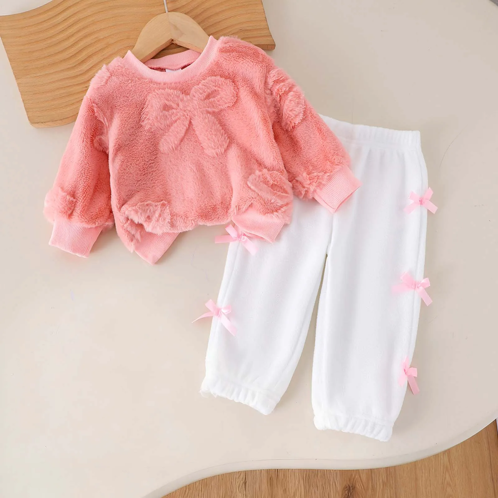 

Baby Girl 3 Months Clothes Kids Toddler Girl Long Sleeve Bow Sweatshirt Cotton Flannel Pajama Set For Girls Two Piece Girl Pack