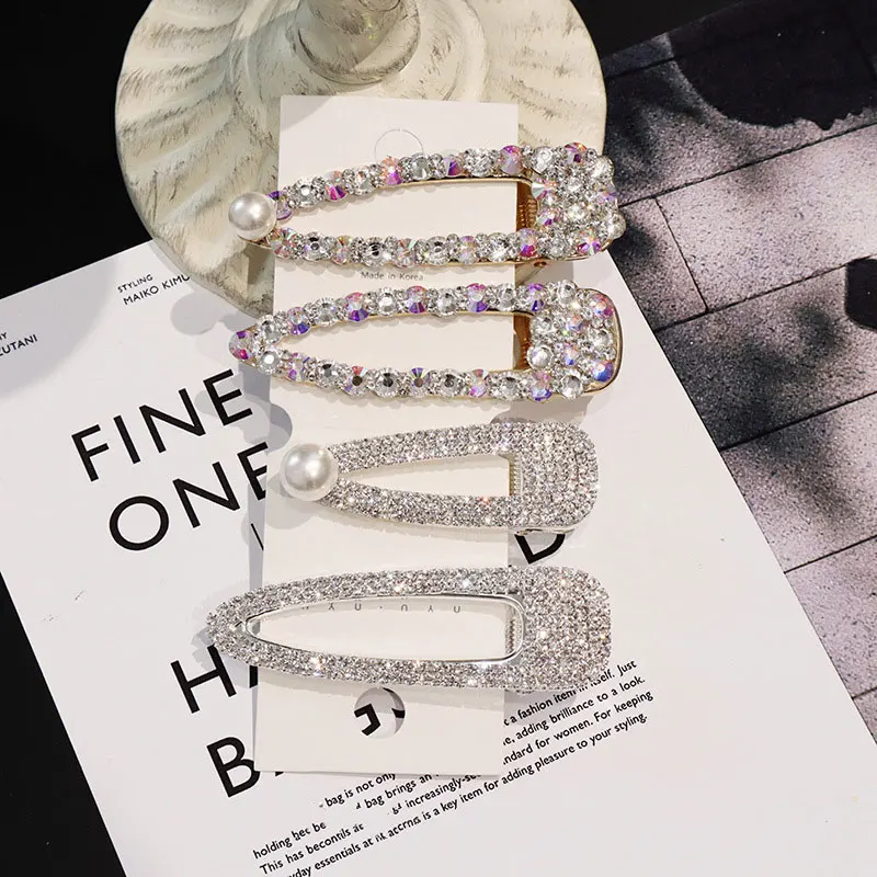 Summer Elegant Rhinestone Hair Clips for Girls BlingBling Metal Gold Color Hair Accessories for Women Pearl Barrettes Hairgrip