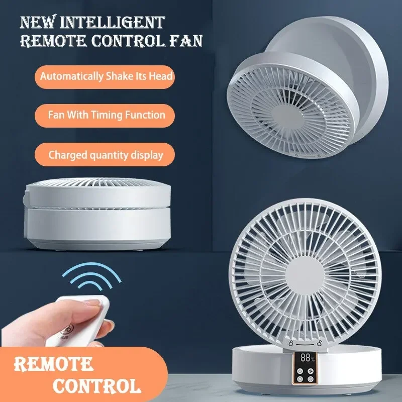 Mini remote fan Digital display USB charging multi-angle folding fan Home out camping portable small fan