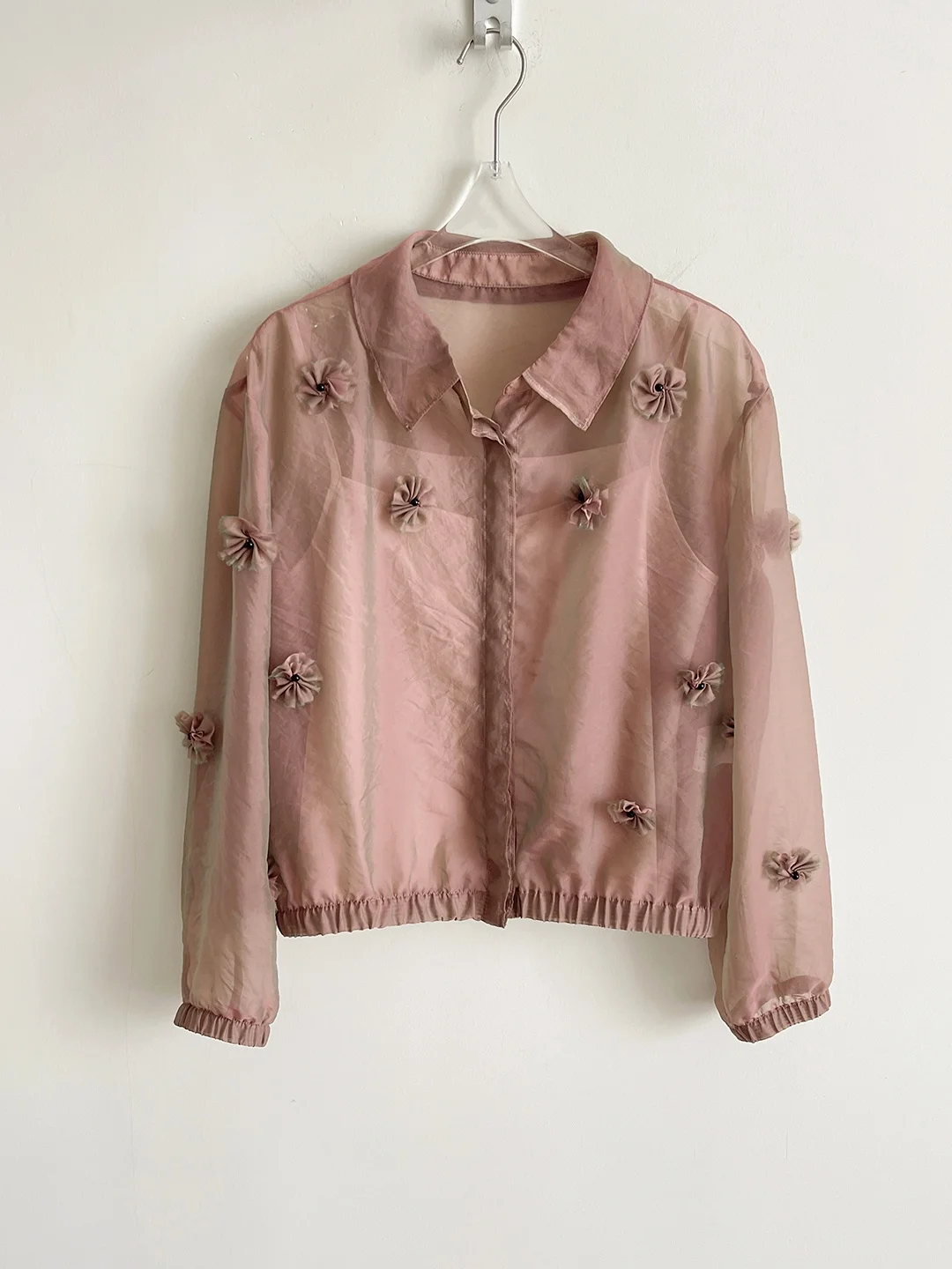 

Elegant Slimming Stand Collar Heavy Embroidery Floral Print Two Piece Set Women's Shirt Commute Style Long Sleeve Polyester F...