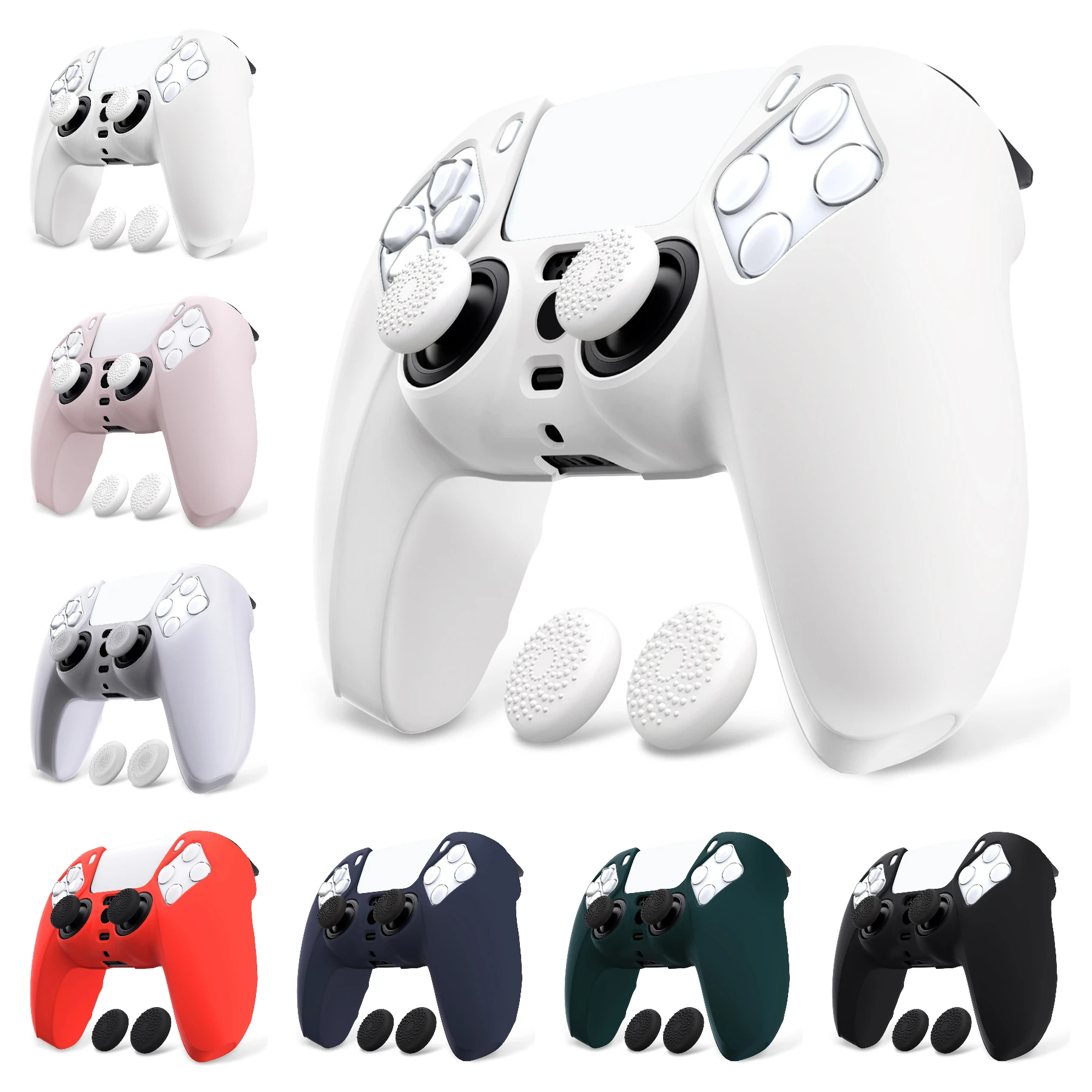 PlayVital Anti-Slip Silicone Cover Skin Soft Rubber Case W/2 Thumb Grip Caps for ps5 Wireless Controller  - Blank Series