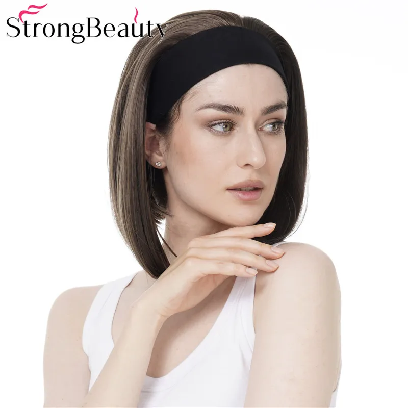 StrongBeauty Short Straight Bob 3/4 Synthetic Wigs with Headband Half Wig Women Hair Heat Ok Many Colors