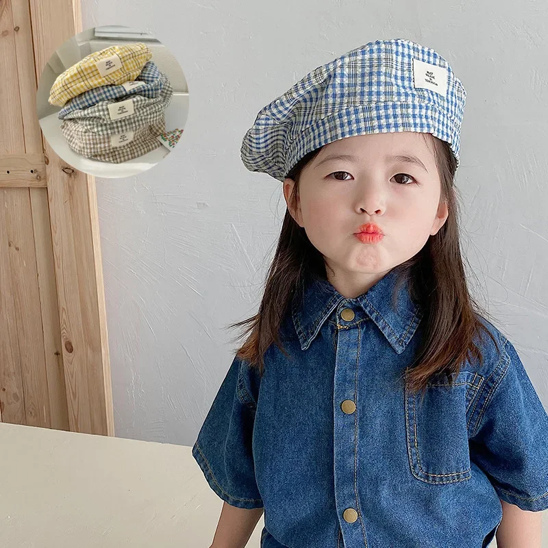 Boina Ins para bebé y niña, sombrero de pintor a cuadros a la moda de verano, sección delgada, transpirable, Color cálido, sombrero para niños para niñas