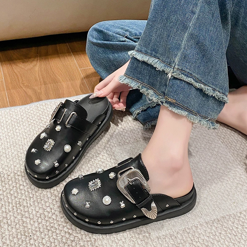 Creative Metal Fittings Women Slippers Rivets Punk Gothic Thick Bottom Fashion Sandals Party Rock Prom Outdoor Shoes
