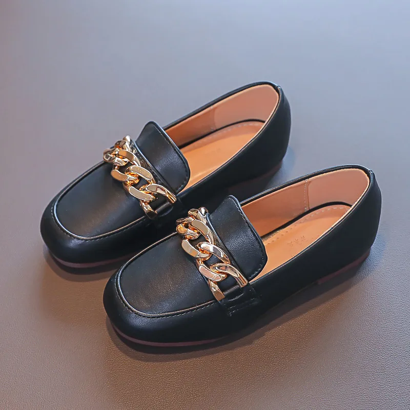 ULKNN Children's Metal Chain Flats Girls Slip On Shoe Kids Casual Loafers Spring Girl Leather Shoe British Baby Leather Shoe - Image 3