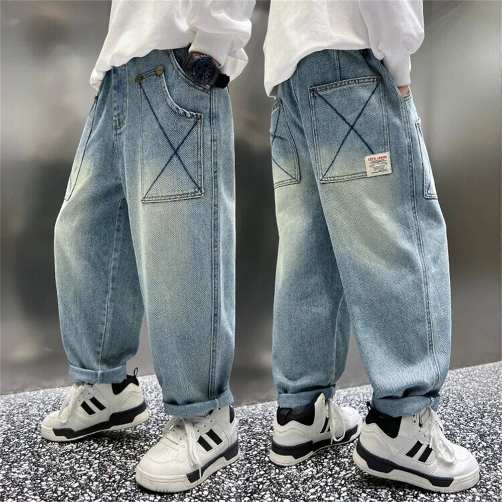 

Fashionable Boys' Radish Pants Boys Jeans Children's Straight Leg Jeans Boys Dad Pants Casual Pants 9131