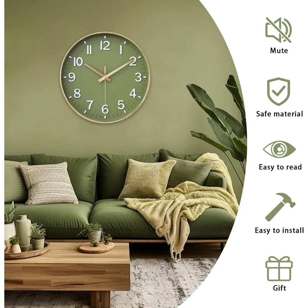 

Wall Clocks, Battery Operated,8 inch Wall Clock Silent Non Ticking Modern 3D Numbers, Wall Clock