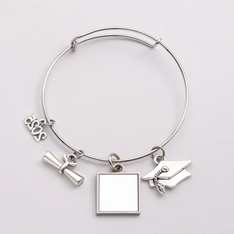 10pcs Bracelet Sublimation DIY White Blank Metal Bachelor's Cap Accessory Circle Wristband
