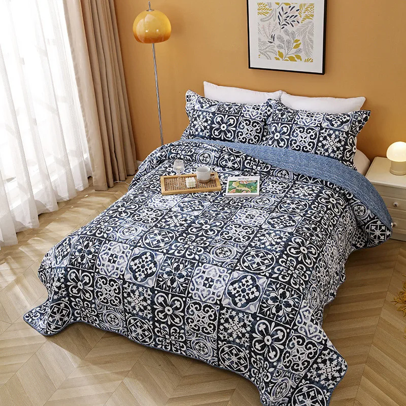 

Home Cotton Bedspread Set, Quilted Blanket Pillowcases, Plaid Coverlet, Printed Comforter, Padding Bed Cover Quilt, 230*250cm