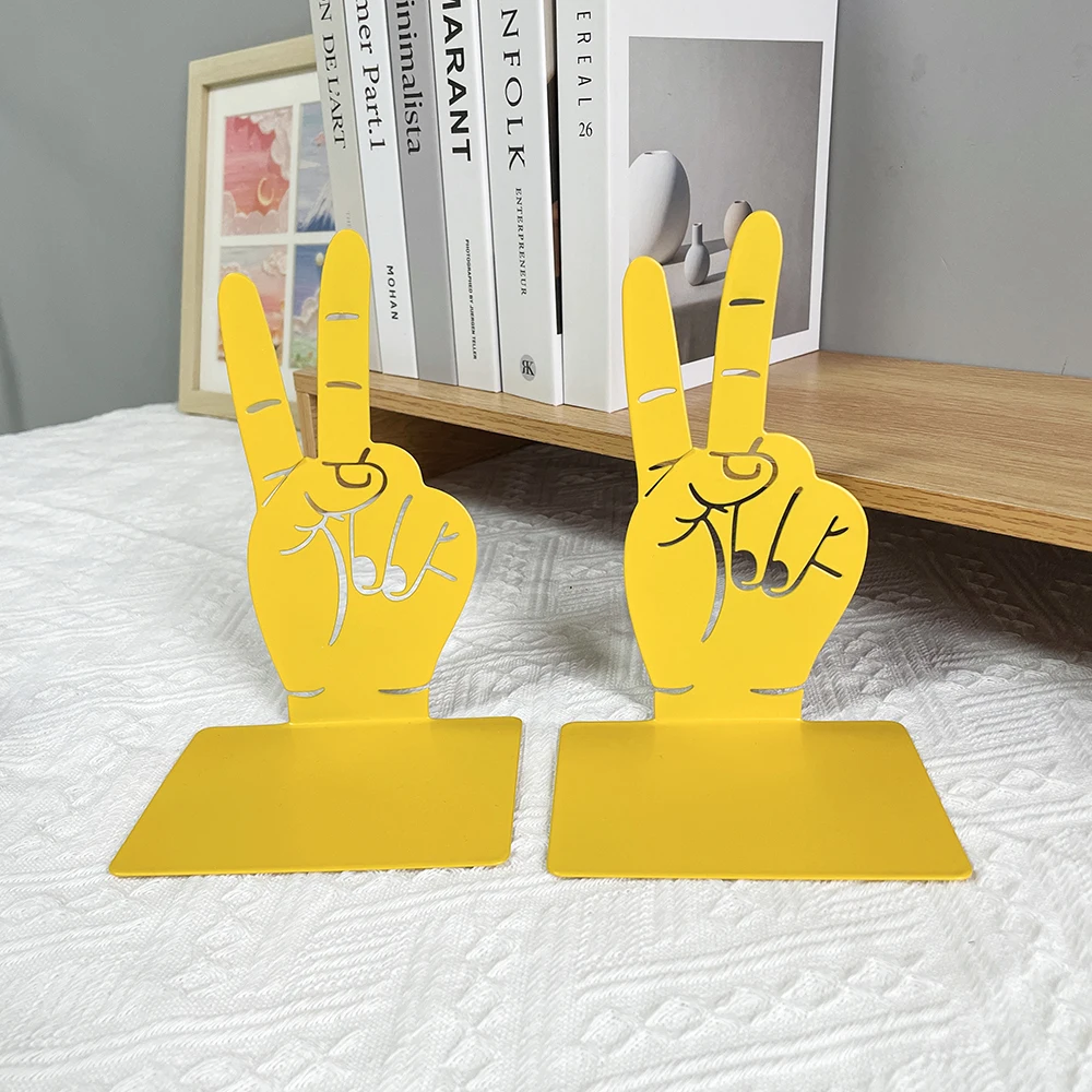 Yellow Success Gesture Book Ends for Book Lovers Courage Heavy Duty Non-Slip Book Ends for Friends Home Office Desktop Bookshelf