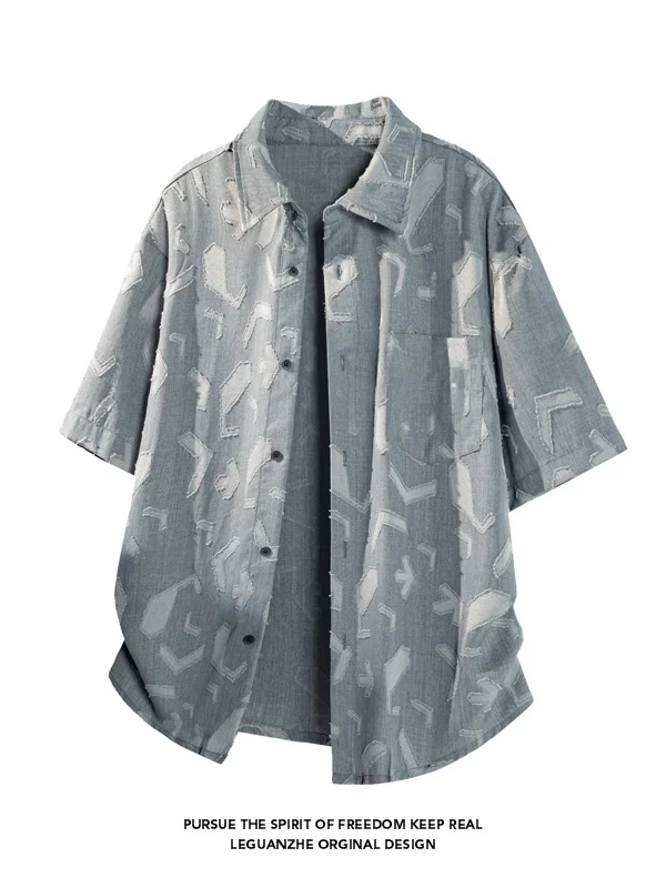 

Casual Style Men's Beach Shirt Short Sleeve Loose Fit Summer Trendy Brand High End Feeling Open Cardigan Top Breathable Polye...