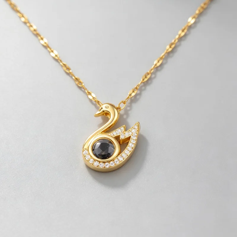 2 Pcs Stainless Steel New Micro-inlay Swan Flower Heart Projection Moon Pendant Necklace for Women Valentine's Day Gift Jewelry