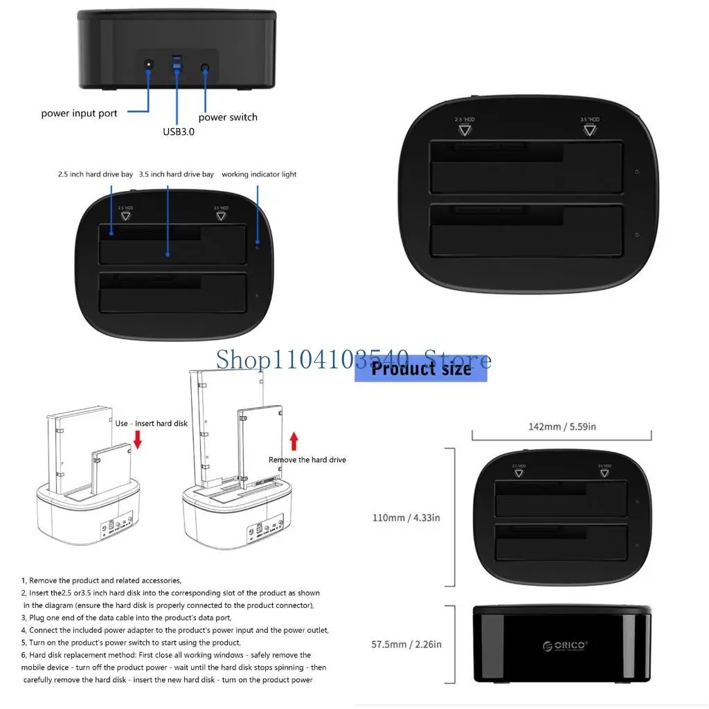 02DC Quick Swapping Hard Drive Dock Compatible for Multiple HDDs for Techs Users