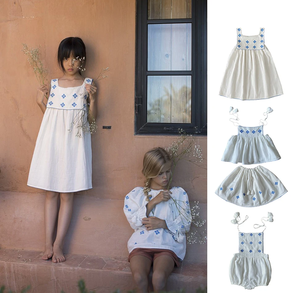 Robe d'été décontractée en coton pour petite fille, ensemble de vêtements pour enfants de 1 à 12 ans, avec broderie imprimée blanche, nouvelle collection