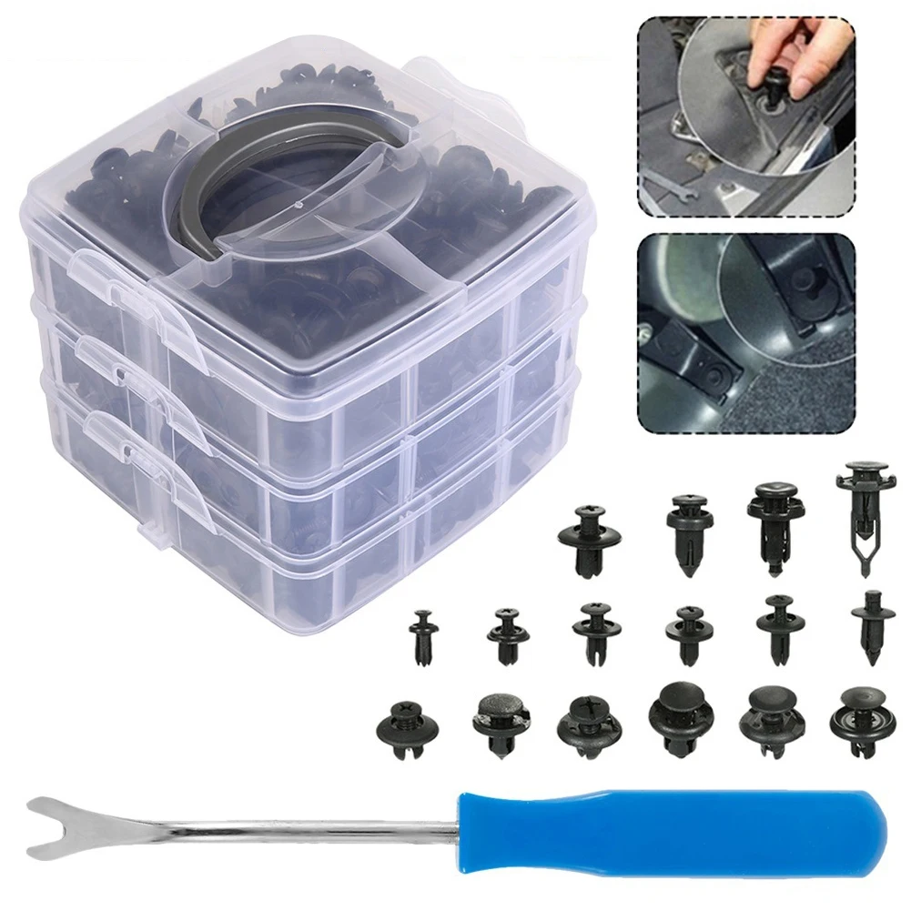 625pcs Auto Fastener Clip Kit,16 Types Plastic Push Rivets Clips With Storage Box,Push Type Pin Rivets Clips Trim Kit