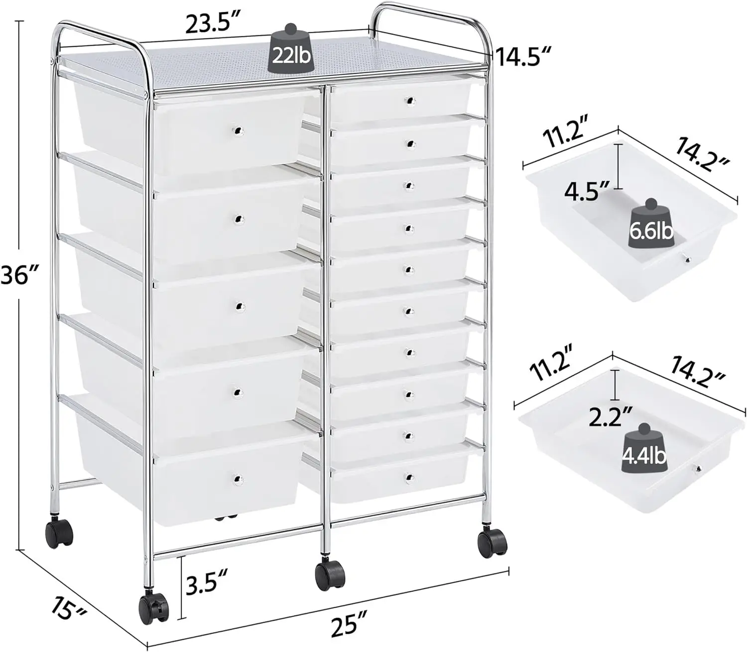 Imagem -04 - Multipurpose Rolling Storage Cart com 15 Gavetas Mobile Utility Storage Carrinho Organizador Ferramentas Scrapbook Paper on Wheels