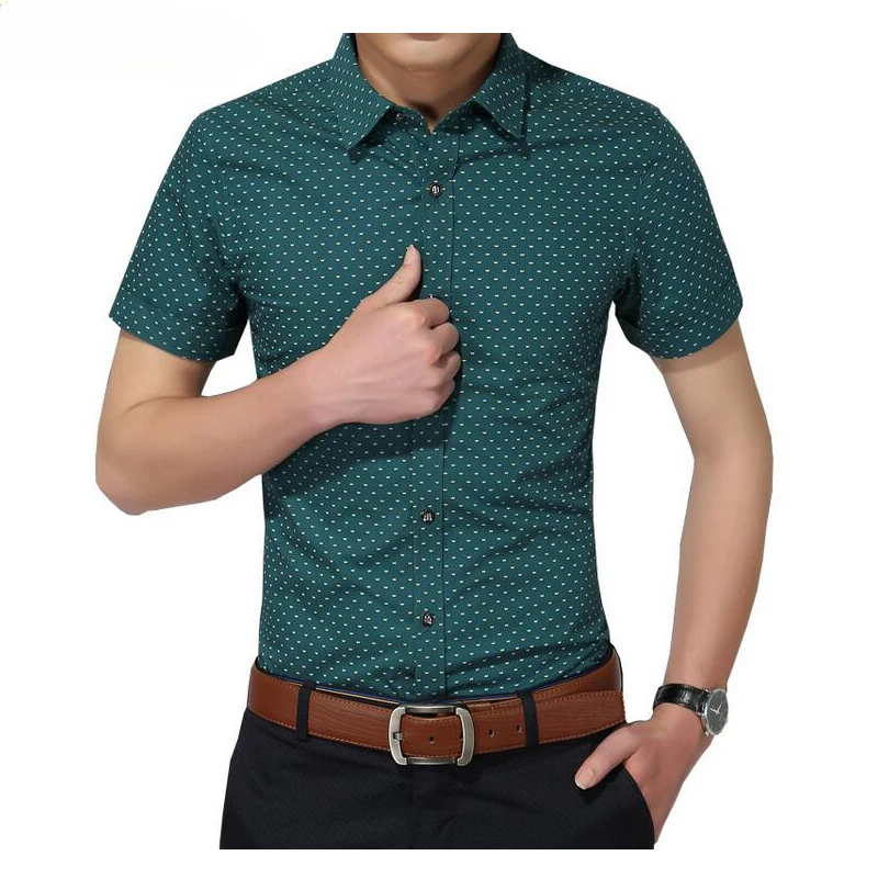 

2024 New Summer Men's Shirt Korean Fashion Cotton 100% Men Social Shirt Mens Short Sleeve Shirts Man Polka Dot Clothing