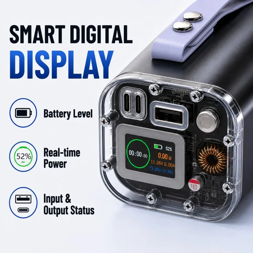 Vyvylabs 30000mAh Power Bank 65W PD Fast Charging Retractable USB-C Cable Digital Display Portable Charger Laptop Travel Camping - view 5