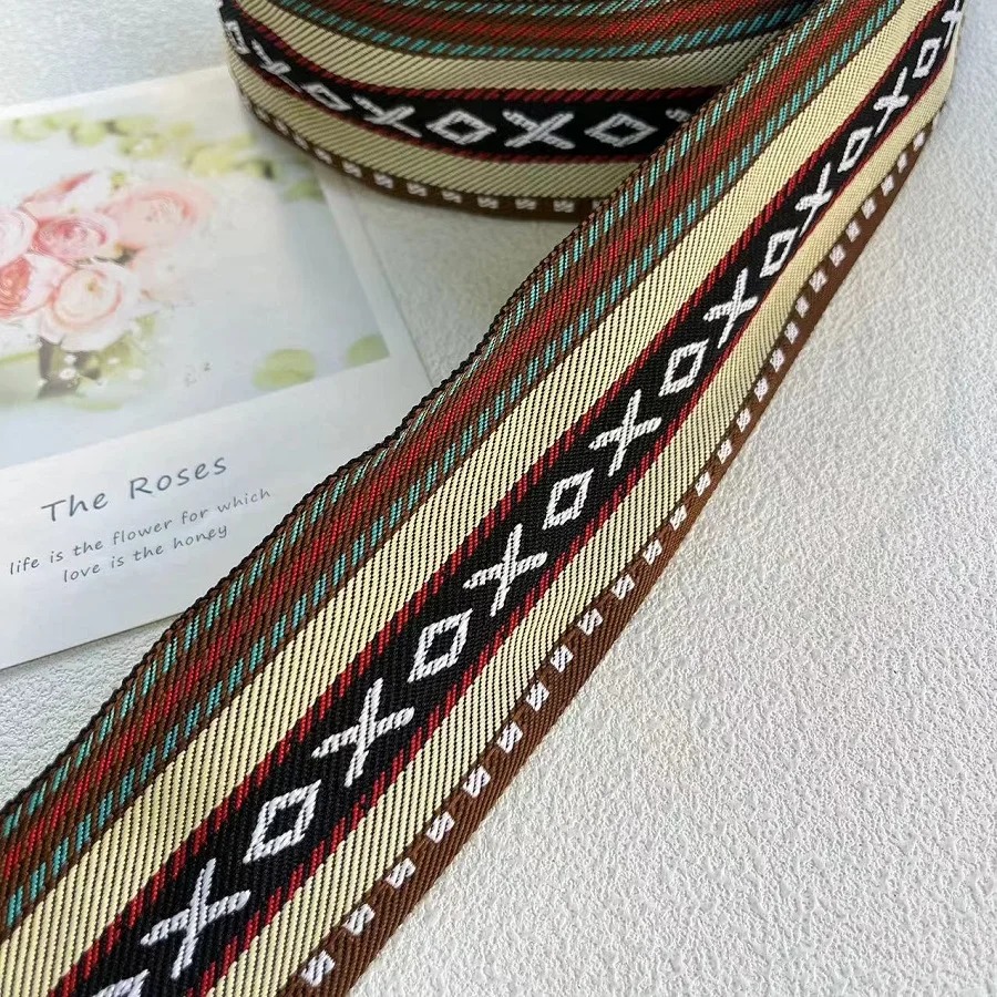 5 Y/lot wide About 6.5 CM Woven Jacquard Ribbon Geometric Flowers For Clothing Accessory ZH-5822