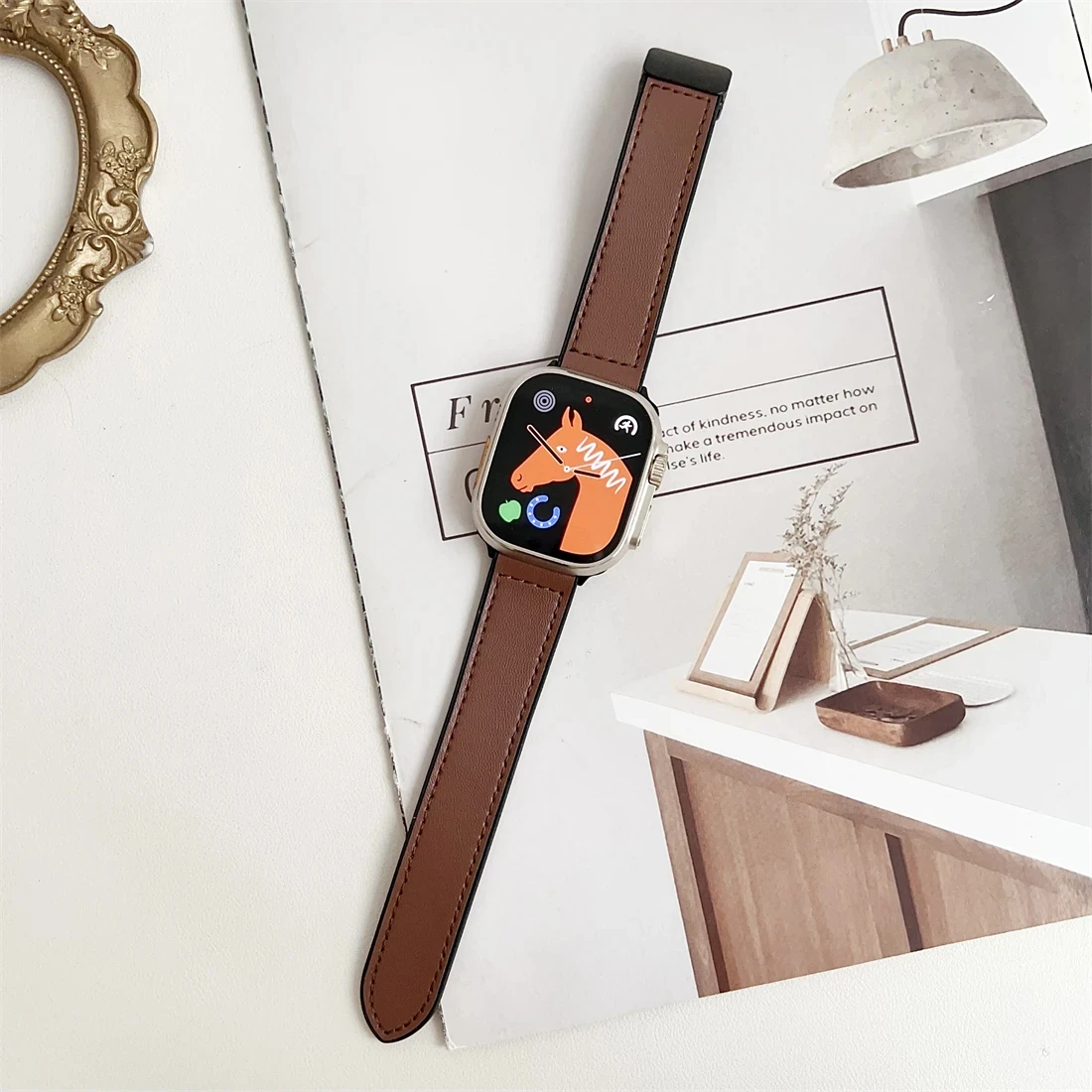 Apple Watch 밴드용 가죽 시계 스트랩 46mm 44mm 49mm 45mm 42mm 40mm 마그네틱 팔찌 iWatch 시리즈 10-Ultra 9-8-7-6-5-4-3-SE