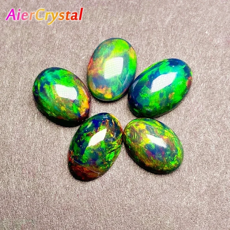 Natural Stone Opal Cabochons Loose Gemstone Oval Fire Color Ring Face Flat Colorful Gemstone Cabochons Ring Setting DIY Jewelry