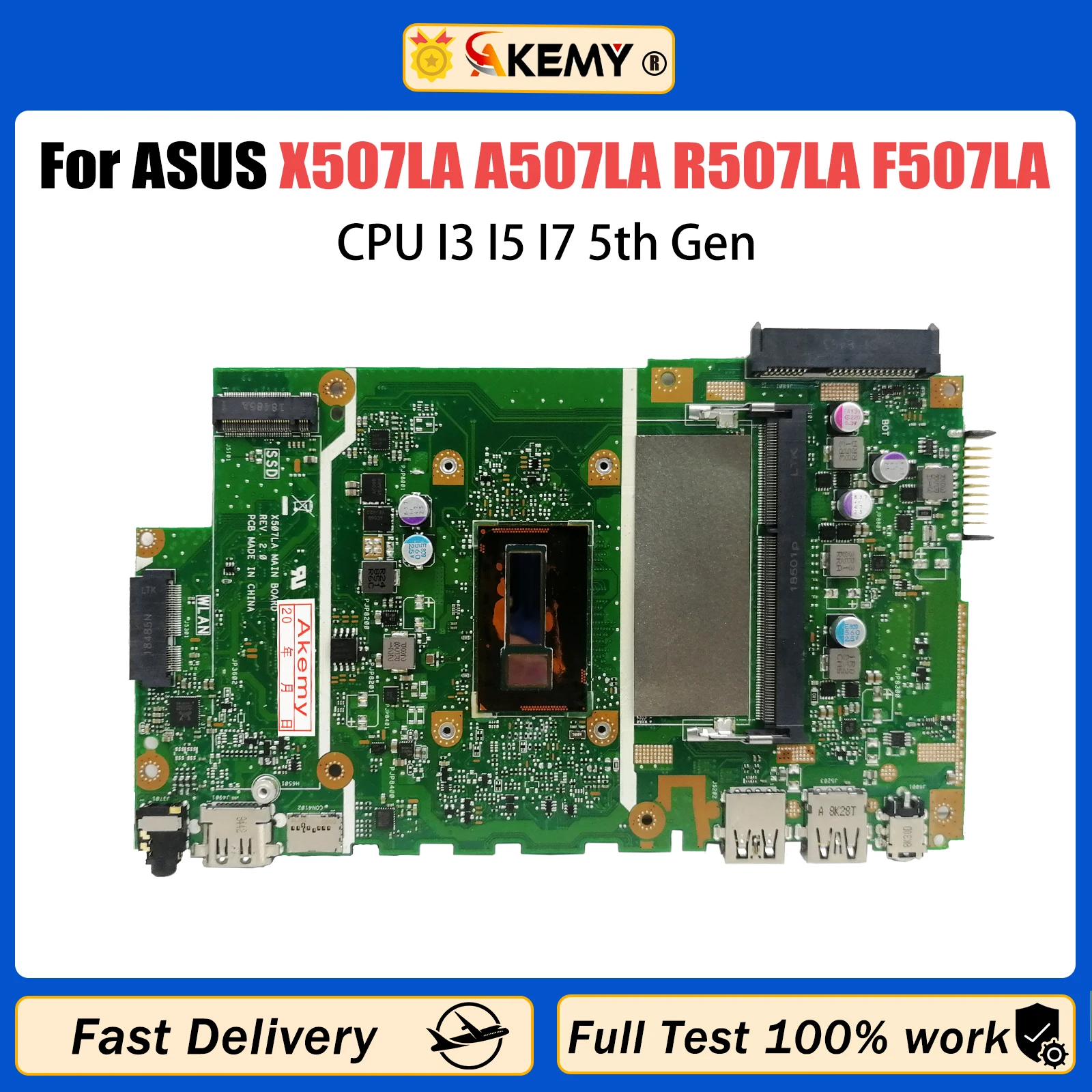 

AKEMY X507LA Mainboard For ASUS X507L A507LA R507LA F507LA A507L R507L F507L Laptop Motherboard CPU I3 I5 I7 5th Gen