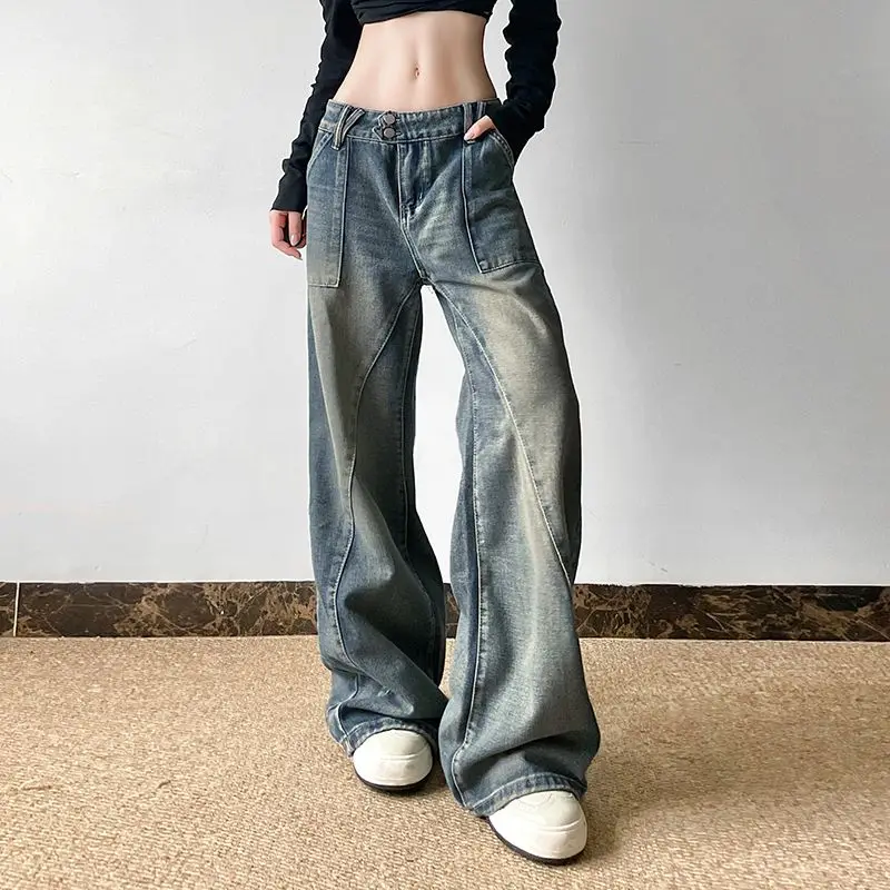 Jeans Patchwork Low Rise Baggy Y2k Distressed Streetwear Vintage Loose Denim Pants Autumn Harajuku Clothing Jeans