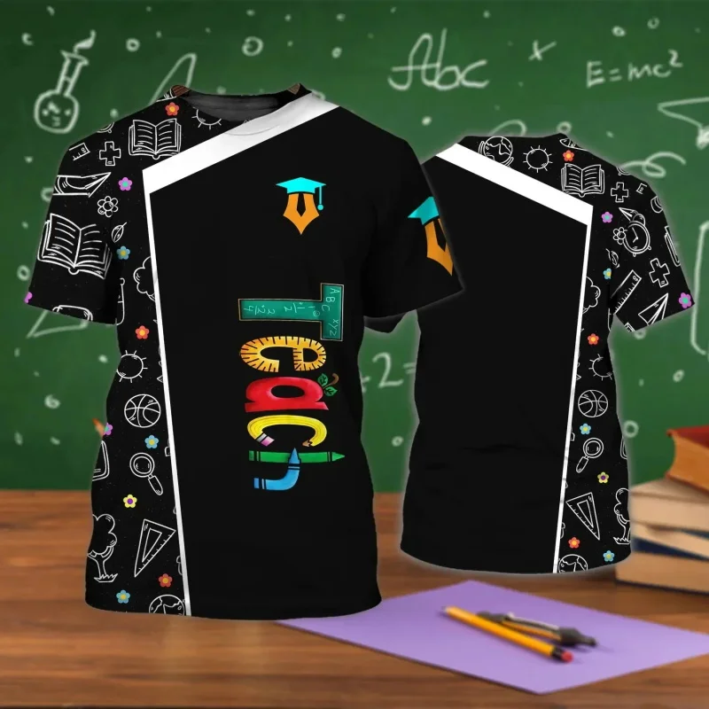 Camiseta de Cosplay de uniforme de profesor con estampado 3D para hombre, pantalón corto informal de manga larga, camisetas de gran tamaño, camiseta de vuelta a leer para niños