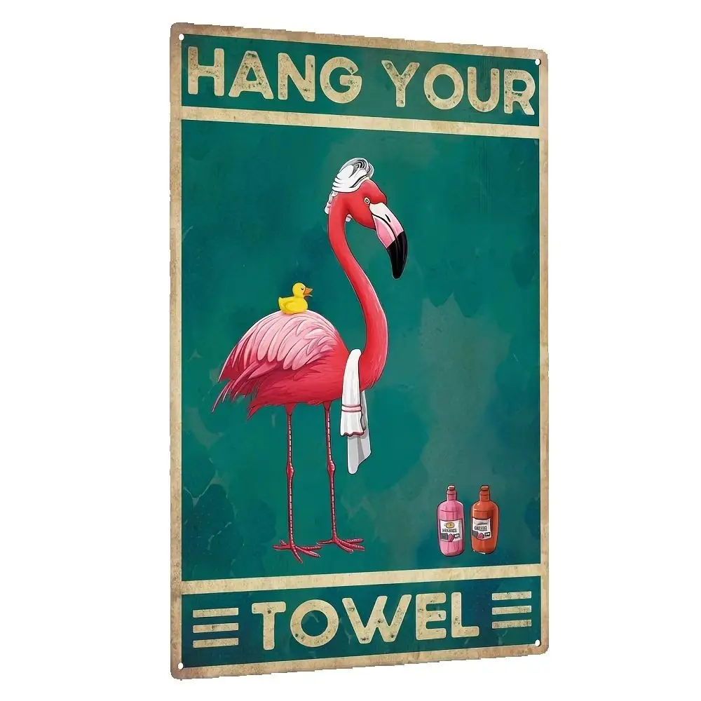 1 st, Flamingo metallskylt, vintage plåt, hängande plåt för toalett badrumsdekorationer