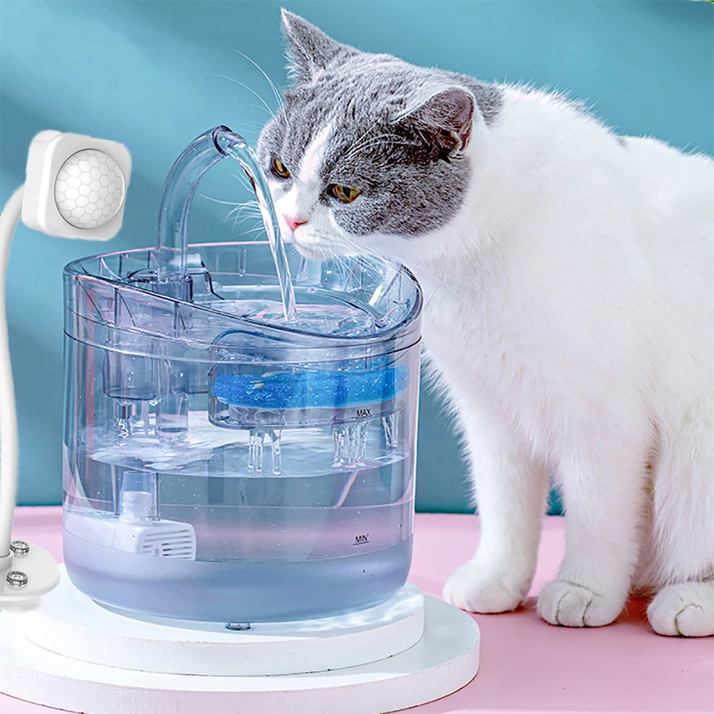 2L Intelligent Cat Water Fountain With Faucet Dog Water Dispenser Drinker Filters Feeder With Motion Sensor Pet Drinking