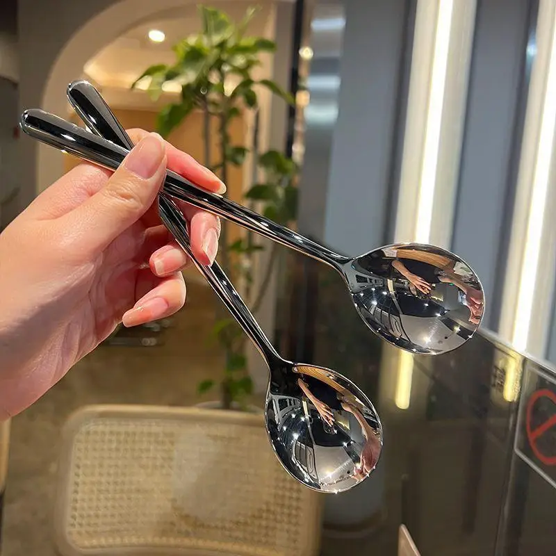 6PCS Stainless Steel Coffee Spoon Ice Cream Dessert Tea Spoon Long Handle For Picnic Kitchen Supply Tableware Christmas Gift