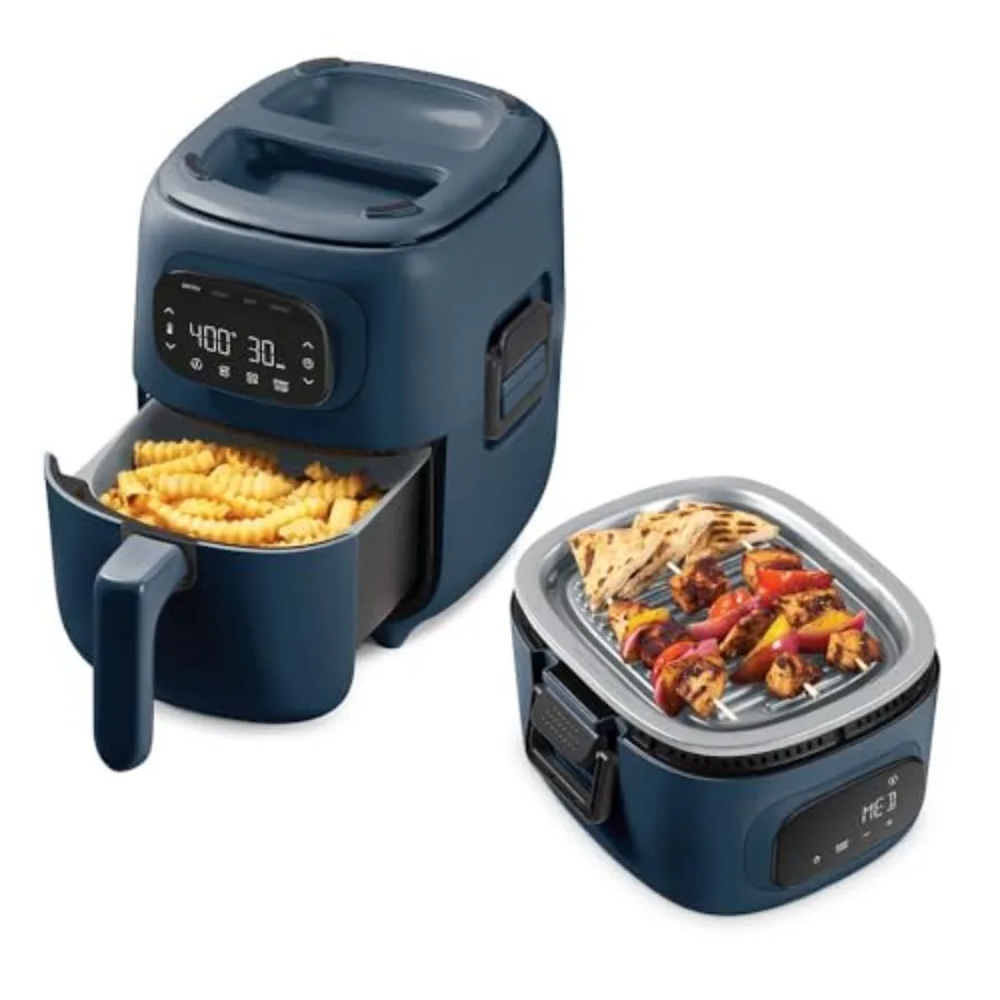 

Flip Fry Digital 2-in-1 Grill Air Fryer with AirCrisp Technology Digital Touchscreen Ceramic Nonstick Grill Plate and Dehydrate