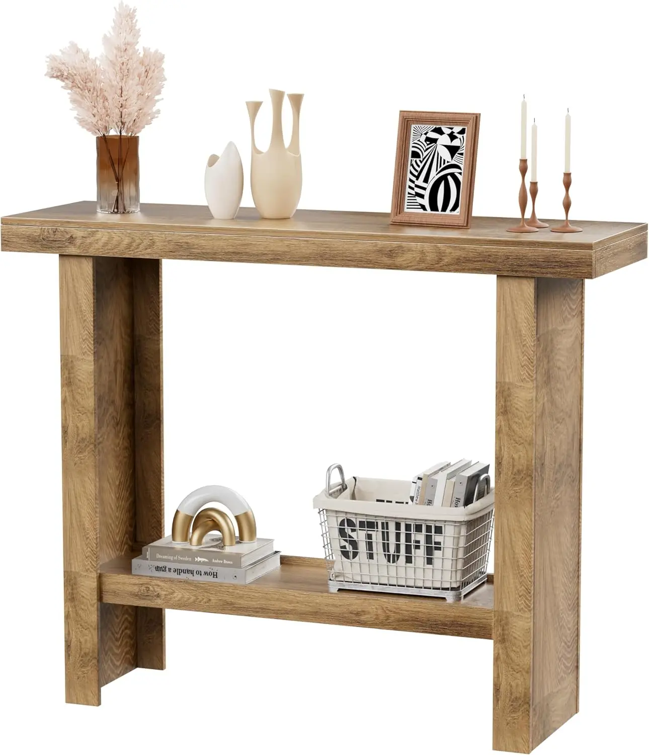 Rustic Farmhouse Wood Entryway Table with Storage, Narrow Console for Hallway Living Room Foyer